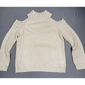 Pink Lily‎ Womens Cold Shoulder Turtleneck Knit Sweater S/M Beige